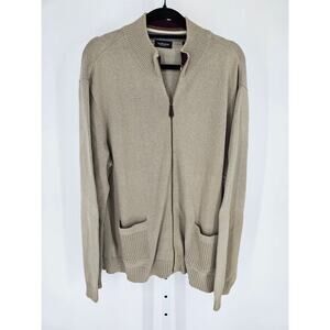 Van Heusen Mens Sz XXL Full Zip Up Cardigan Sweater Ta Beige Cotton w/ Pockets